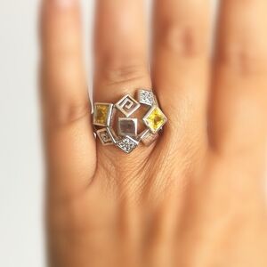 Yellow citrine cz 14k white gold dome ring size 7 🆕